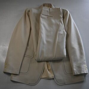 Vtg USA Made 40L 36x36 Ivory Slub Check Mens Jacket Pants Suit